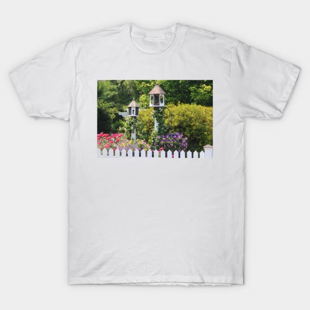 Birdhouse Flower Garden T-Shirt by Cynthia48